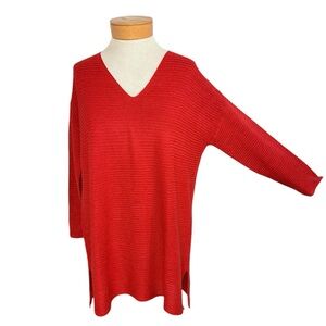 Mesh+Lace Red  V-neck Sweater Large NWT
